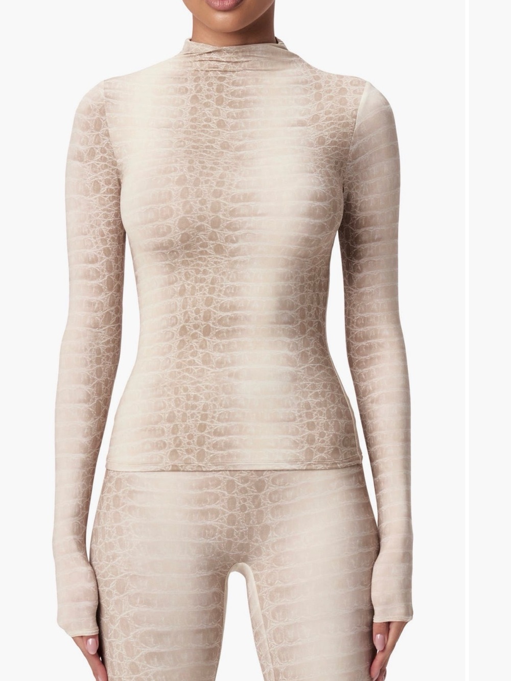 Two piece naked wardrobe Beige Snake-Print Long-Sleeve Jumpsuit